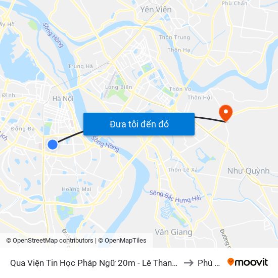 Qua Viện Tin Học Pháp Ngữ 20m - Lê Thanh Nghị to Phú Thị map