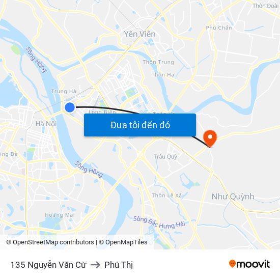 135 Nguyễn Văn Cừ to Phú Thị map