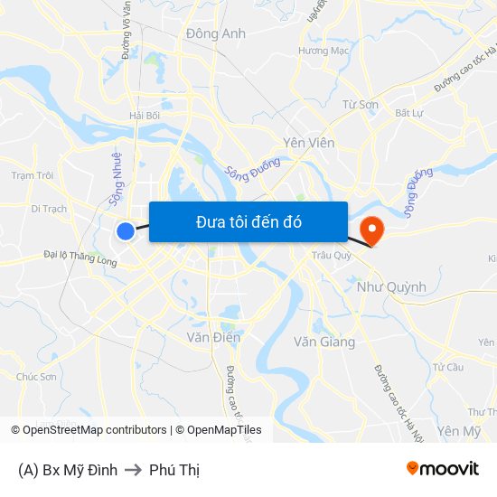 (A) Bx Mỹ Đình to Phú Thị map