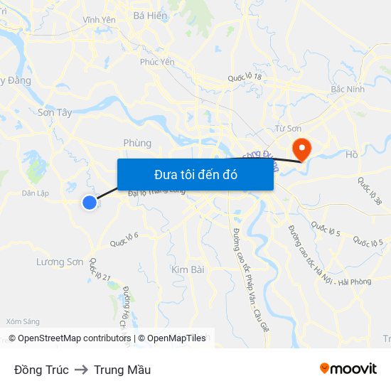 Đồng Trúc to Trung Mầu map