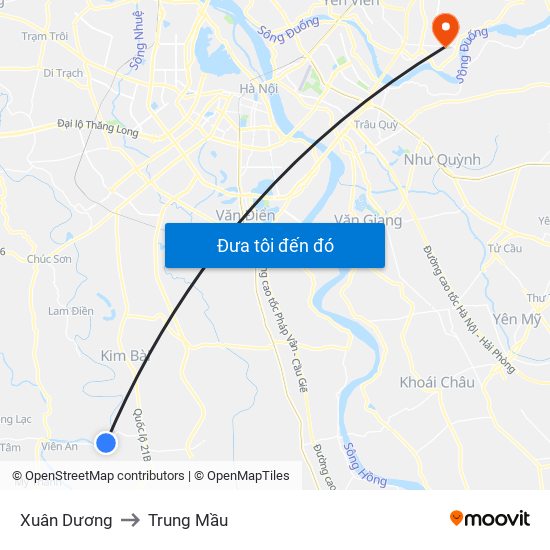 Xuân Dương to Trung Mầu map