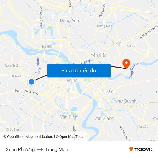 Xuân Phương to Trung Mầu map