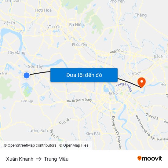 Xuân Khanh to Trung Mầu map