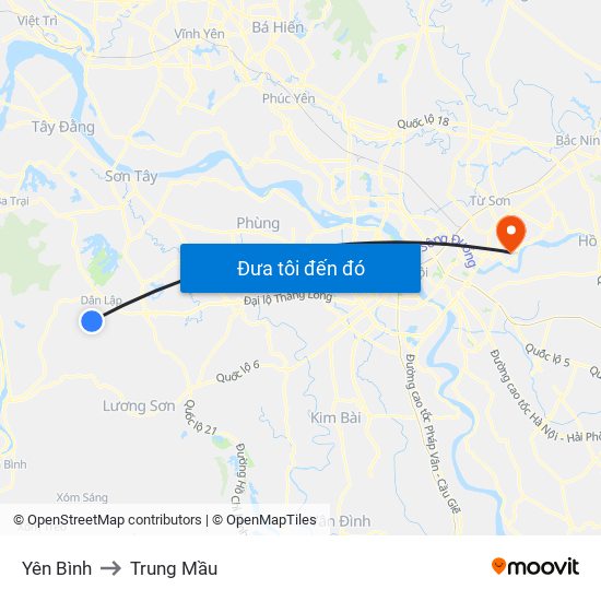 Yên Bình to Trung Mầu map