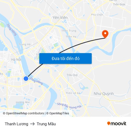 Thanh Lương to Trung Mầu map