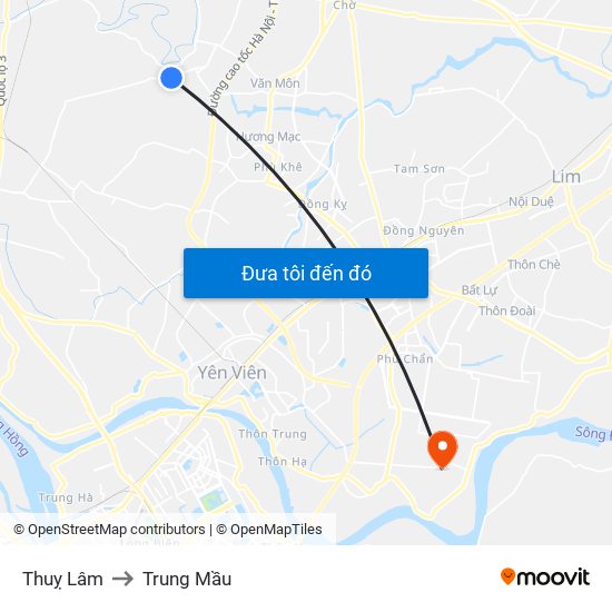 Thuỵ Lâm to Trung Mầu map