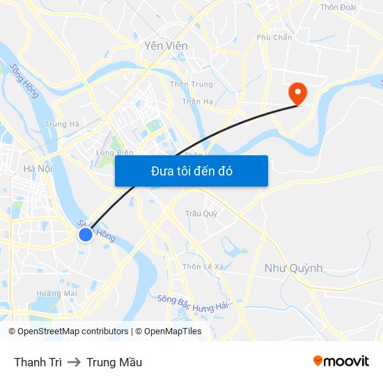 Thanh Trì to Trung Mầu map