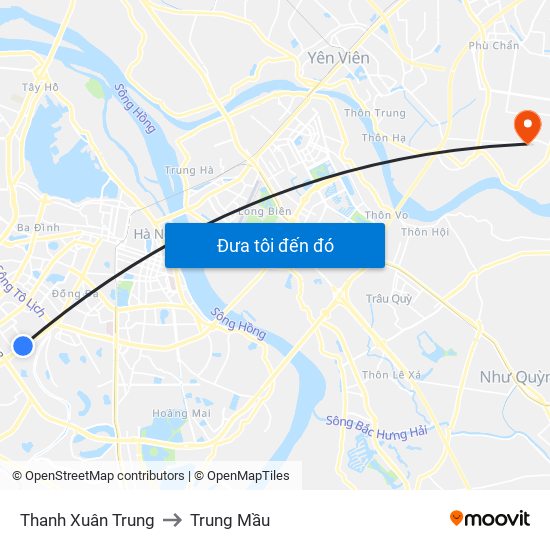 Thanh Xuân Trung to Trung Mầu map