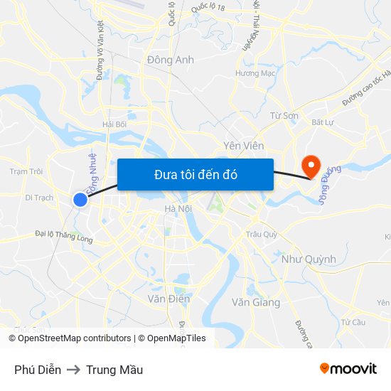 Phú Diễn to Trung Mầu map