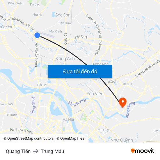 Quang Tiến to Trung Mầu map