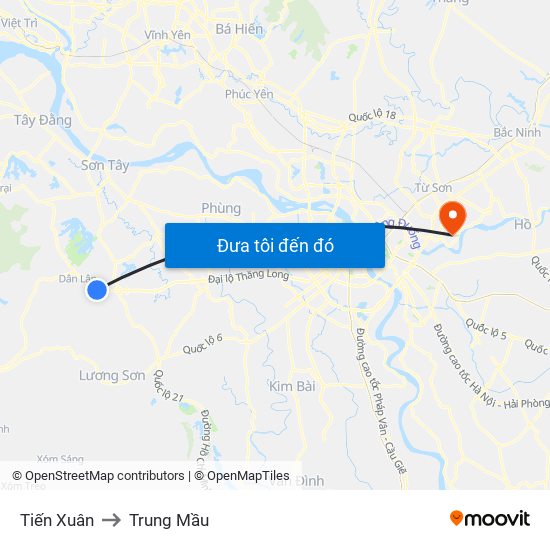 Tiến Xuân to Trung Mầu map