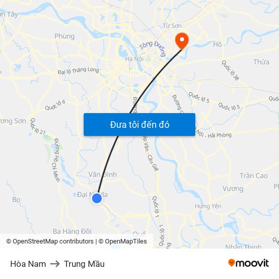 Hòa Nam to Trung Mầu map