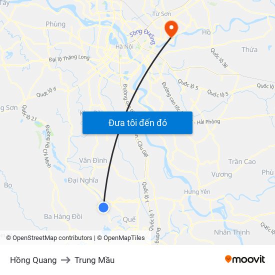 Hồng Quang to Trung Mầu map