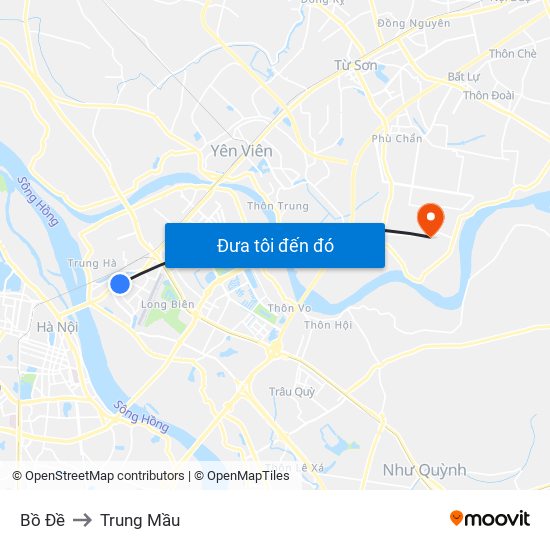 Bồ Đề to Trung Mầu map