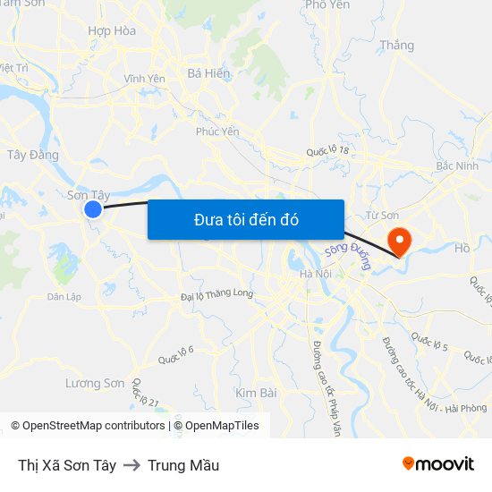 Thị Xã Sơn Tây to Trung Mầu map