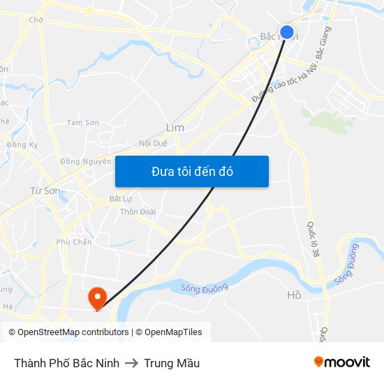 Thành Phố Bắc Ninh to Trung Mầu map