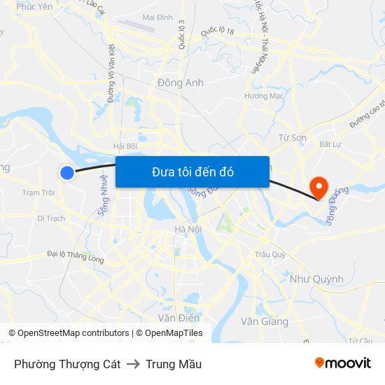 Phường Thượng Cát to Trung Mầu map
