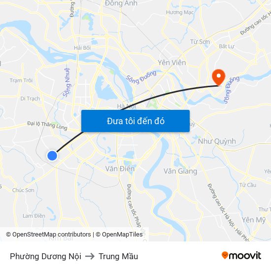 Phường Dương Nội to Trung Mầu map