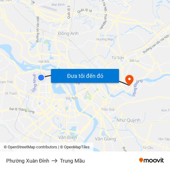 Phường Xuân Đỉnh to Trung Mầu map