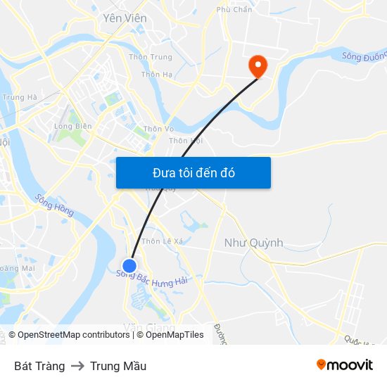 Bát Tràng to Trung Mầu map
