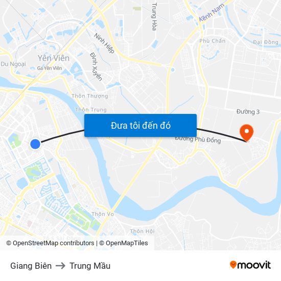 Giang Biên to Trung Mầu map