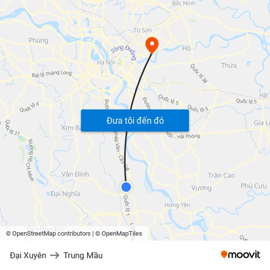 Đại Xuyên to Trung Mầu map