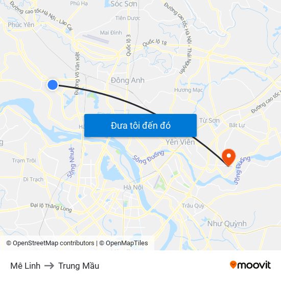 Mê Linh to Trung Mầu map