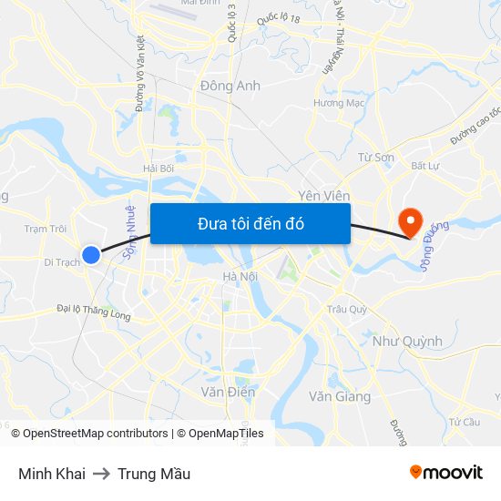 Minh Khai to Trung Mầu map