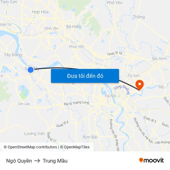 Ngô Quyền to Trung Mầu map