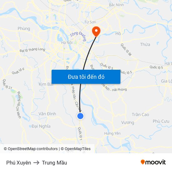 Phú Xuyên to Trung Mầu map
