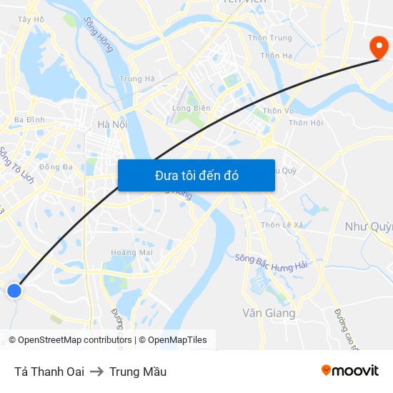 Tả Thanh Oai to Trung Mầu map