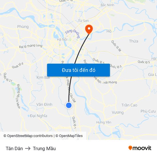 Tân Dân to Trung Mầu map