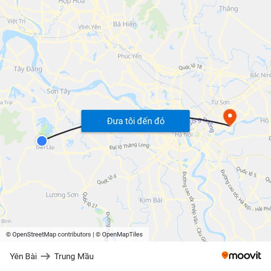 Yên Bài to Trung Mầu map