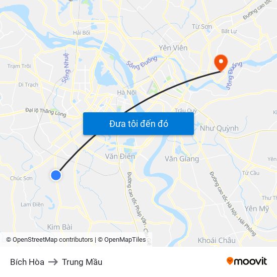 Bích Hòa to Trung Mầu map