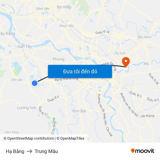 Hạ Bằng to Trung Mầu map