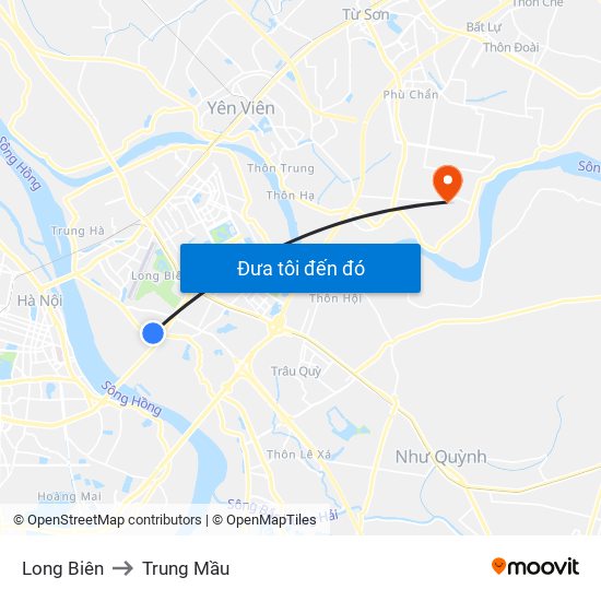 Long Biên to Trung Mầu map
