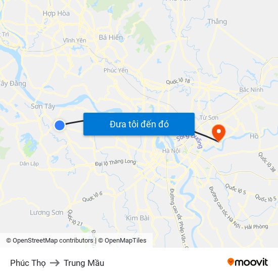 Phúc Thọ to Trung Mầu map