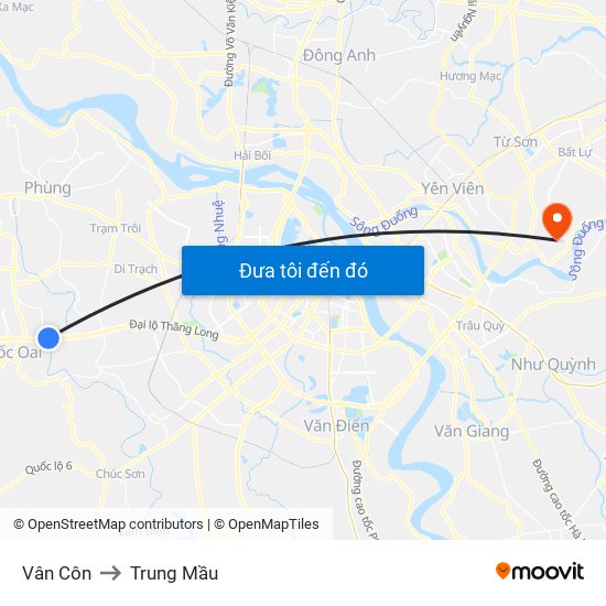 Vân Côn to Trung Mầu map