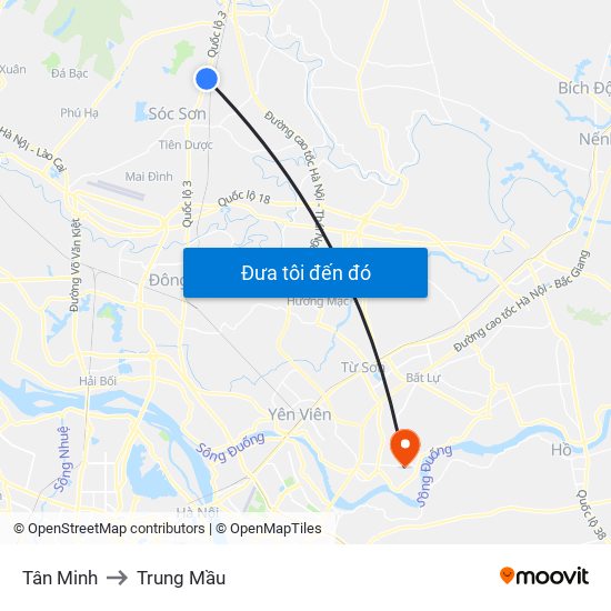 Tân Minh to Trung Mầu map