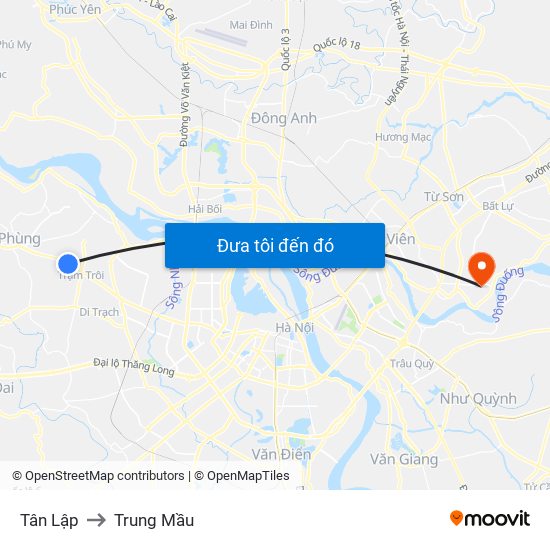 Tân Lập to Trung Mầu map