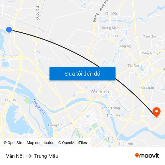 Vân Nội to Trung Mầu map