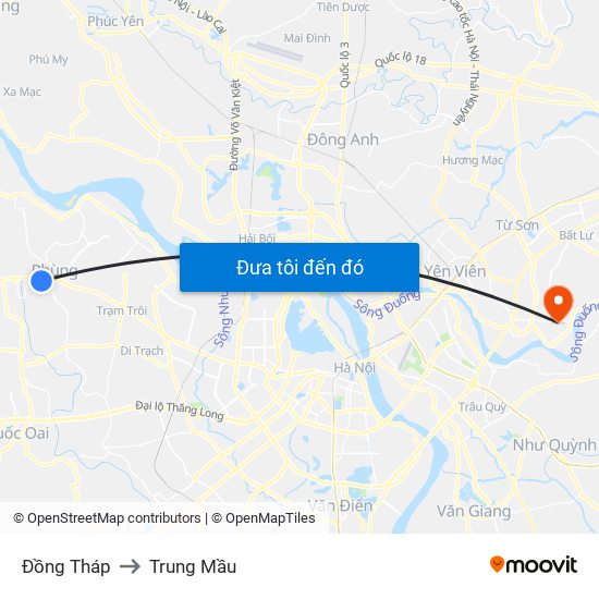 Đồng Tháp to Trung Mầu map