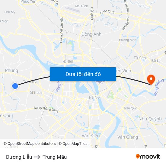 Dương Liễu to Trung Mầu map