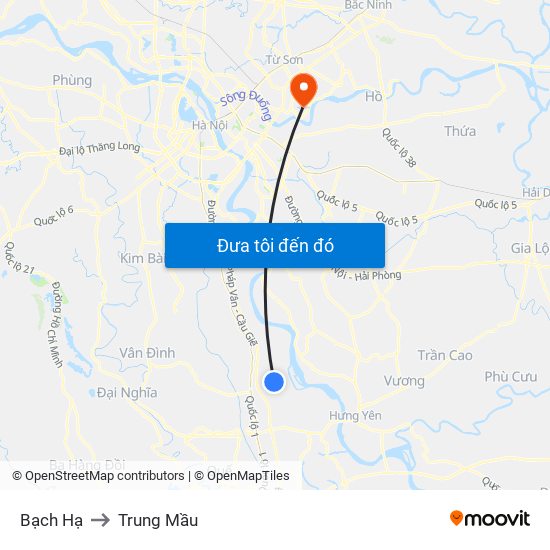 Bạch Hạ to Trung Mầu map