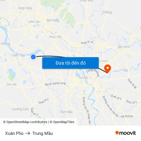 Xuân Phú to Trung Mầu map