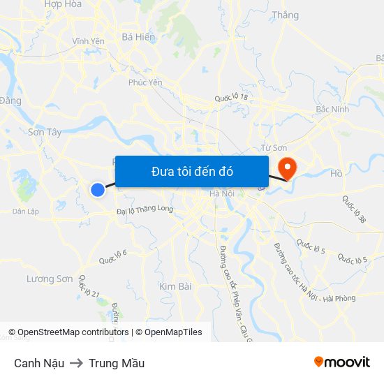 Canh Nậu to Trung Mầu map
