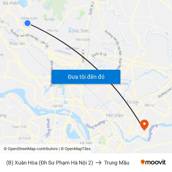 (B) Xuân Hòa (Đh Sư Phạm Hà Nội 2) to Trung Mầu map