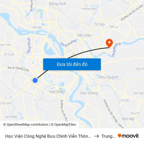 Học Viện Công Nghệ Bưu Chính Viễn Thông - Trần Phú (Hà Đông) to Trung Mầu map