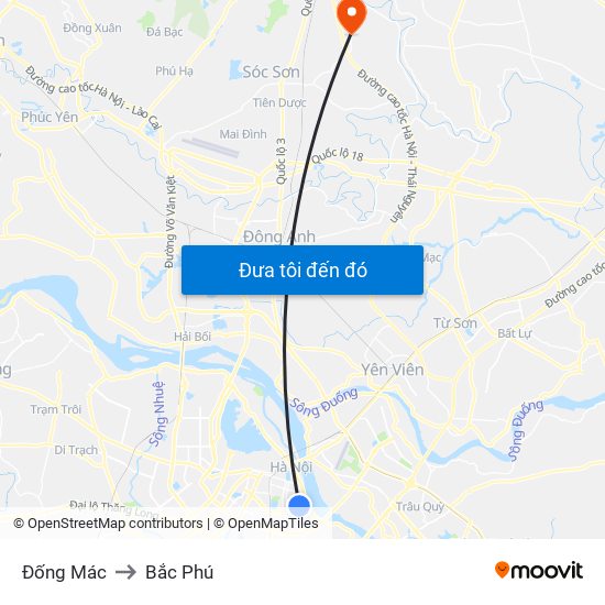 Đống Mác to Bắc Phú map