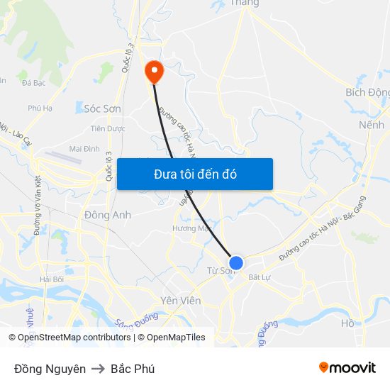 Đồng Nguyên to Bắc Phú map